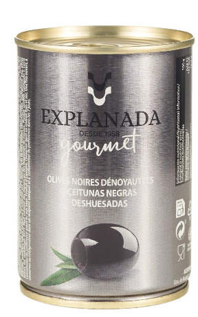 Španělské odrůdové černé olivy extra kvality z prvotřídní sklizně ze Sevilly. Jsou odpeckovány a konzervovány v elegantně navržených plechovkách. Obsah 280g.
