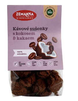 Sušenky ochucené opravdovou kávou a kokosem, žádnými umělými aromaty. Vyrobeny z kvalitních bio surovin a fairtrade kakaa. Obsah 100g.